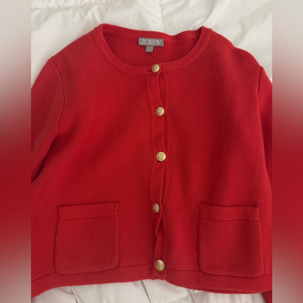 J.Crew Red Cardigan with Gold Buttons